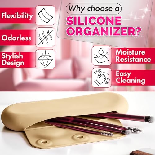 Silicone Makeup Brush Holder Travel - Small Makeup Brush Bag Travel Makeup Bag for Brushes Silicone Makeup Brush Organizer Makeup Brush Case - Silicone Make Up Bag Make Up Brush Holder Organizer