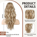 Flufymooz Ponytail Extension, 18 Inch Claw Clip Ponytail Extension, Wavy Curly Claw Clip in Ponytail Hair Extensions, Fake Ponytail Synthetic Hairpiece for Women (Honey Blonde with Blonde Highlights)
