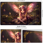 DEGDFSGR for MTG Playmat with Zones 24 x 14 inches for TCG Playmats Non-Slip Rubber Base Commander Play Mat for Magic The Gathering Playmat Iorcana Trading Card Game, Pink Fairy Sitting Flower Meadow
