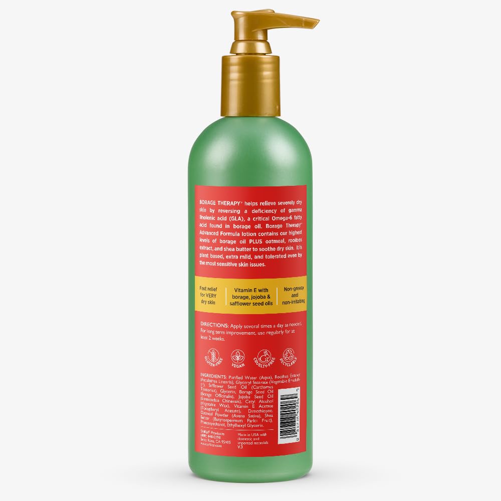 ShiKai Borage Therapy Advanced Formula Body Moisturizer (8oz, Pack of 2) | Fragrance Free | Hydrating Lotion for Dry Hands & Body | with Oatmeal, Shea
