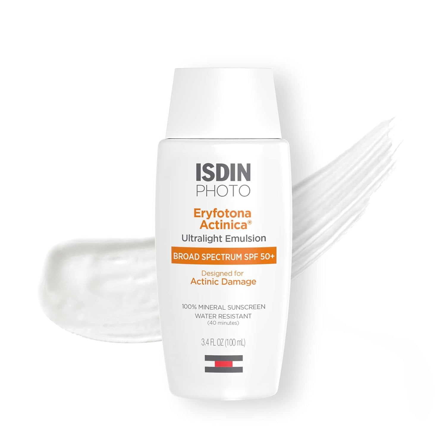 ISDIN Eryfotona Actinica Zinc Oxide sunscreen with 100% mineral UV filter Broad Spectrum SPF 50+, No White Cast, Suitable for Sensitive Skin, 3.4 Fl Oz