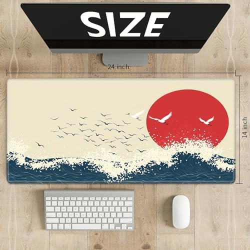 Playmats for Magic: The Gathering MTG Card Game Mat Plus 50 Pcs Card Sleeves, 24 x 14 inch TCG Mat with Stitched Edge for Commander Deck Duskmourn Board Game, Janpanese Sun Sea