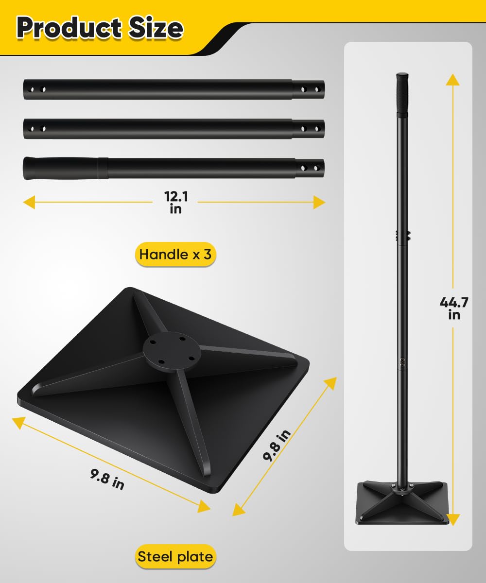Ansionsol 10" x 10" Heavy Duty Steel Tamper with 44.7 inch Adjustable Handle & Rubber Grip, Thickened Steel Garden Dirt Tamper Tool for Ground & Gravel Leveling, Soil Tamper for Yard, Sand, Driveway