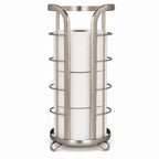 BROOKSTONE Toilet Paper Holder Stand Reserve - Free Standing Toilet Paper Stand with Storage that Holds Mega Rolls, Standing Bathroom Tissue Organizer, Bathroom Decor - Modern Storage Holder, Nickel