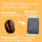 Ground Coffee In Filter Packs | Medium Roast Low Acid Mold Free Pouches | Bulk Packets | House Breakfast Blend Gourmet Powder Bags for 10-12 Cup Drip Maker | Highest Rated Individual Premeasured Cofee