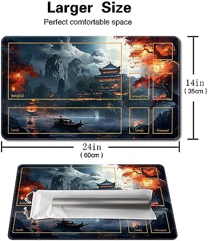 MTG Playmat Size 24x14in Free Storage Bags Non-Slip Backing, Ideal for Card Game Enthusiasts TCG Playmat Mouse Pad (Mountain Fog loft-with Zone)
