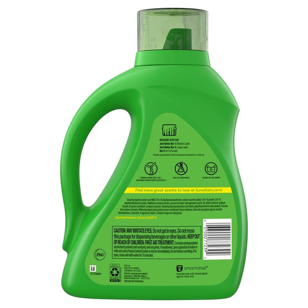 Gain Liquid Laundry Detergent, Original Scent | 78 Loads | 113 fl oz | HE Compatible | Pack of 2