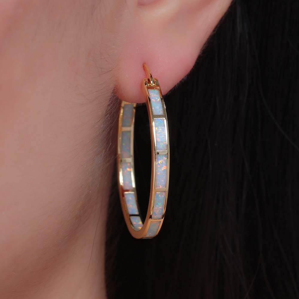CiNily Big Gold Hoop Earrings Womens Opal Hoop Earrings 14K Gold Plated