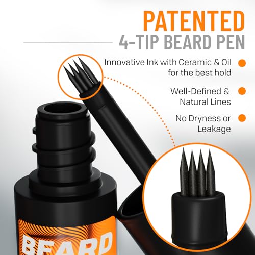 FOLLICLE BOOSTER Beard Pen Filler Styling Kit for Men - 3-in-1 Filling Set with 4-Tip Fork, Normal Pencil, and Brush - Waterproof, Sweatproof & All-Day Hold - Jet Black