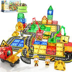 100 PCS Magnetic Tiles Road Set with 3 Cranes & 2 Cars - Magnetic Blocks City Construction Building Toys for 3+ Year Old Boys Girls Ideal Preschool Learning Outdoor Creative Toddler Kids Toys