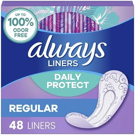 Always Radiant Pantyliners, Regular, Unscented, 48 Count, 2 Pack. (Includes 96 Pantiliners Total.)