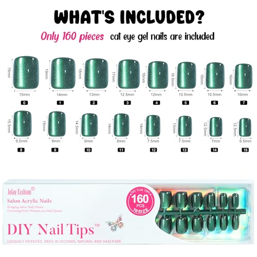 Press on Nails Short - Chameleon Cat Eye Press on Nails, Square Glue on Nails False Nails, Bt Art Box Press On Nails, Soft Gel x Coat Nails False Nails in 16 Sizes -160PCS Soft Gel Fake Nails Kit