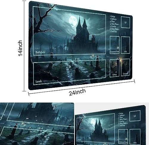 MTG Playmat Size 24x14in Free Storage Bags Non-Slip Backing, Ideal for Card Game Enthusiasts TCG Playmat (A Spooky Place - Deck)