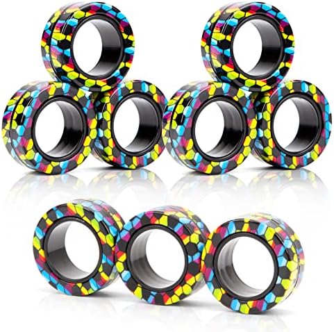 Magnetic Rings Fidget Toys Pack, Idea ADHD Fidget Toys, Adult Fidget Spinner Rings for Anxiety Relief Therapy, Great Gift for Adults Teens Kids 12 14 Years Old (9PCS)