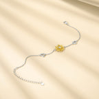 SNZM Bracelets for Women, 925 Sterling Silver Sunflower Bracelet Chain Adjustable Heart Charm Link Birthday Sunflower Jewelry for Women/Girlfriend