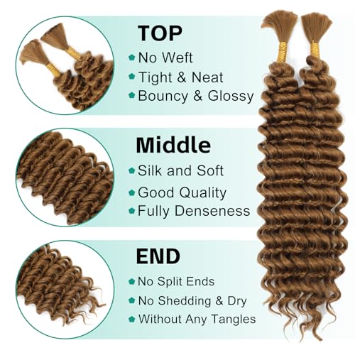 Boho Hair for Braiding Mix Synthetic Human Braiding Hair, 22 Inch Deep Wave Bundles Boho Braids, 2 Bundles Packs Bulk Curly Bohemian Hair Extensions (27#, 22 Inch)