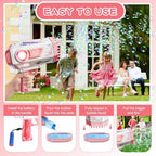 BOMOCO Bubble Gun, 125 Holes Bubble Machine Bubbles for Kids Age 3-12, Bubble Blaster Gun with Bubble Solution Summer Outdoor Bubble Toys Birthday Wedding Party Favors Bubble Maker Blower,Pink