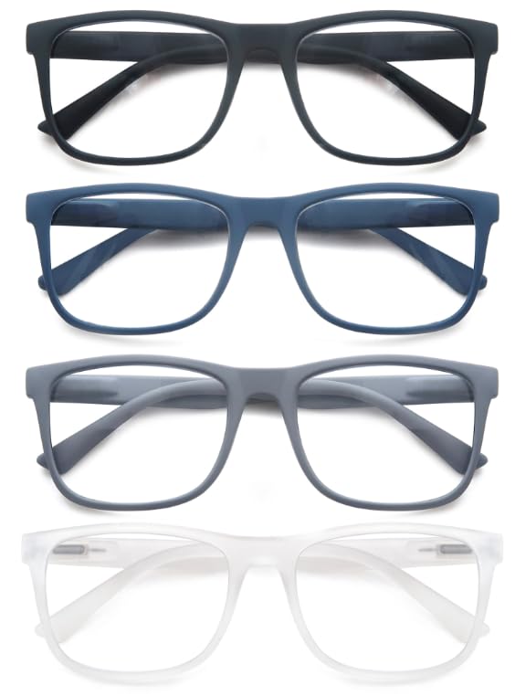 OLOMEE Large Reading Glasses Mens Oversized Wide Readers +2.00 Lightweight Square Magnifying Cheaters Glasses for Men W/Big Head 4 Pack