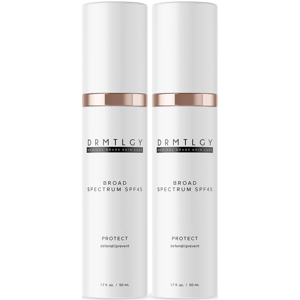 DRMTLGY Anti Aging Clear Face Sunscreen and Facial Moisturizer with Broad Spectrum SPF 45. Oil Free, Zinc Oxide Sunscreen For Sensitive Skin and Acne Prone Skin. 1.7 oz, 2 pack