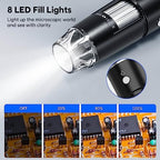 USB Digital Microscope, 50x-1600x Magnification Handheld, 1440P HD 8 LED Lights, Portable Pocket Microscope, Compatible with iOS and Android Devices, 2MP Magnifier Microscopes Camera for Adults, Kids