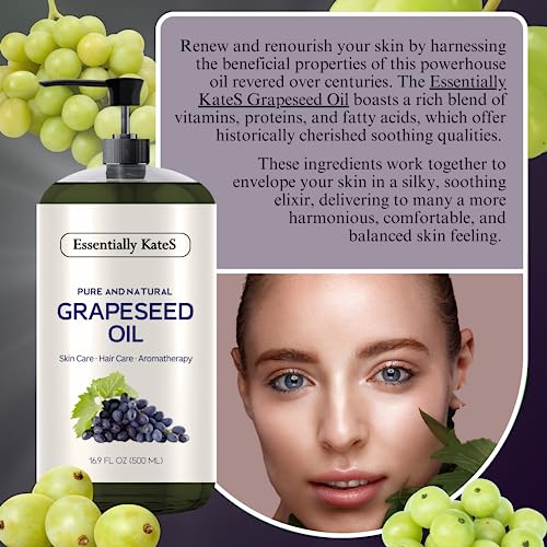 Grapeseed Oil 33.8 Fl Oz - Pack of 2 x 16.9 Fl Oz - 100% Pure and Natural and Cold Pressed