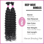 Human Braiding Hair for Boho Braids 22 Inch 2 Bundles 100g Deep Wave Bulk Hair 12A Virgin Curly for Knotless Braids (Natural Color)