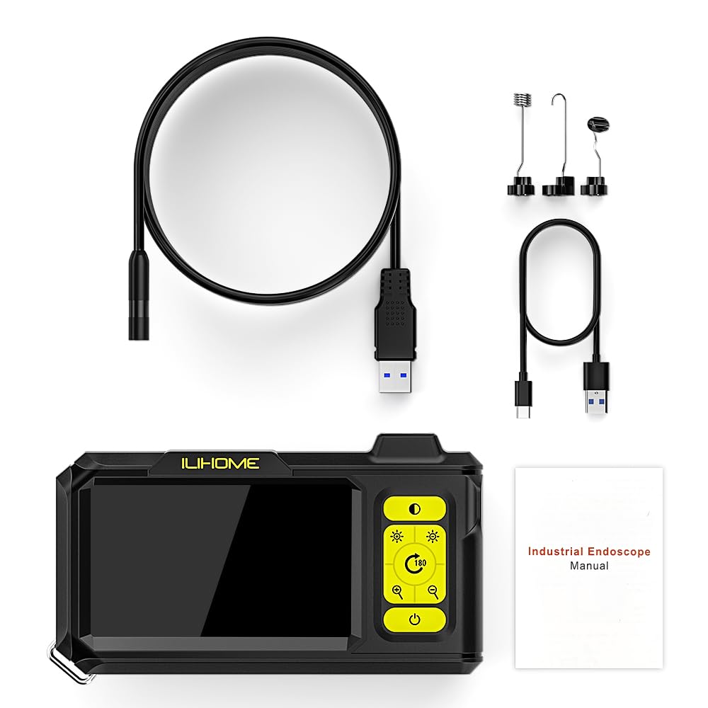 Borescope Camera with Light, 1080P HD Endoscope with 8 Adjustable LEDs, 4.3" Inspection Camera with 16.4ft Semi-Rigid Cable, 8mm IP67 Waterproof Lens-Father's Day Gift&Cool Gadgets for Men