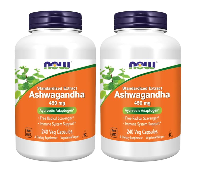 NOW Foods Ashwagandha Extract 450 mg Vegan, Kosher, Non-GMO - 240 Veg Capsules, (Pack of 2)