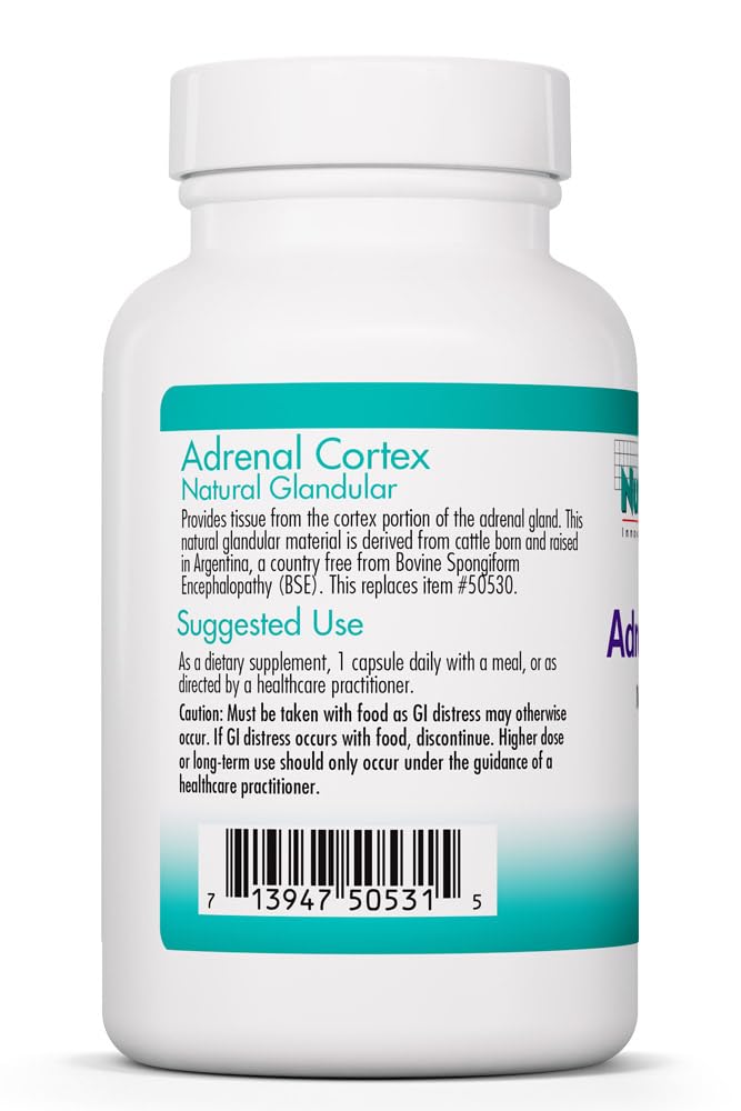 NutriCology Adrenal Cortex - Bovine Glandular Supplement 100 mg - Lyophilized Adrenal Cortex Extract - Endocrine & Adrenal Support - Hypoallergenic - 100 Servings - 100 Vegicaps