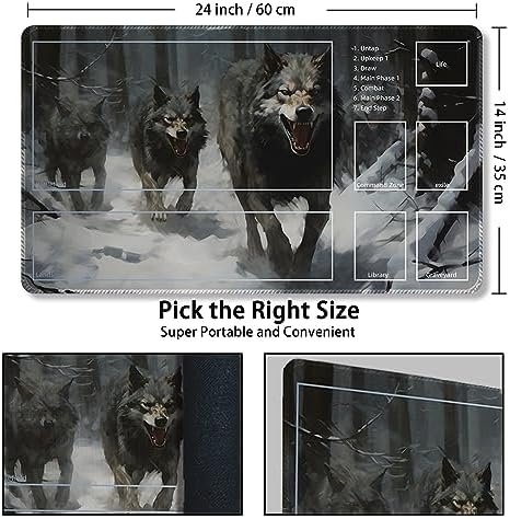 Playmat for MTG, with Free Storage Bags,Game Mat 24 x 14 inches, TCG and Board Game Mat for Cards,Mousepad Desk Mats (with Zones,Magic Mat 5)