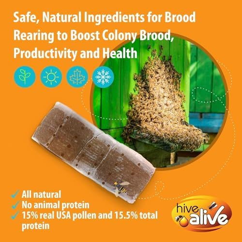Pollen Patties for Honey Bees - 2lb (2x1lb) Bee Food with 15% Real USA Pollen, Full Dose of Hive Alive Concentrate, Seaweed Micronutrients, and Amino Acids to Improve Colony Health, Brood