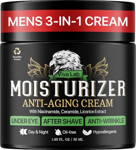 Viva Lab Mens Face Moisturizer Anti-Aging Cream - Lightweight After Shave Lotion for Men - Day & Night Hydrating Skin Care with Niacinamide Collagen Ceramides - Fast-Absorbing Non-Greasy 1.85oz
