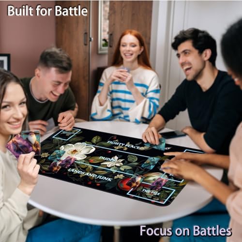 for MTG Game Playmat, for Magic TCG Rubber Play mat,Tabletop Card Playmats with Smooth Surface,Trading Card Inked Game Mat with White Zones,Battle Game,Wildflowers in Black