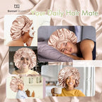 BONNET QUEEN Large Satin Bonnet Silk Bonnet for Sleeping Women Hair Bonnet Big Bonnet Night Sleep Cap Scarf Wrap for Curly Hair with Tie Band Champagne