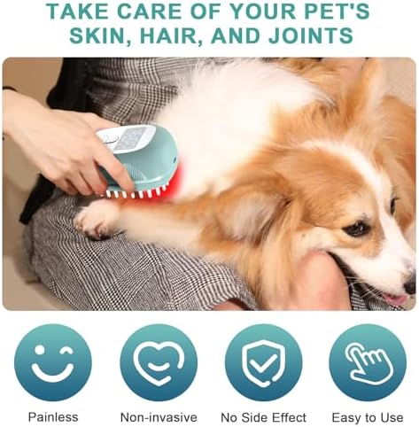 Dogs Cold Laser Therapy Brush Device, Red Light Therapy Vet Device for Arthritis Pain Relief, Cat Treatment Brush for Itchy, Irritated Skin, Allergy, Rashes, Safe and Painless Skin Care for Pets