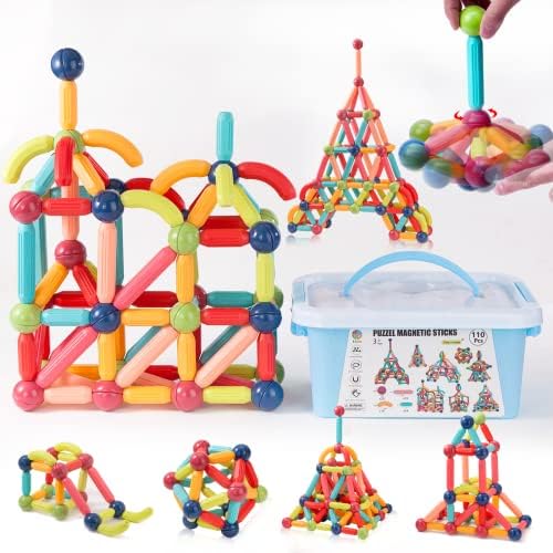 COUOMOXA Magnetic Sticks STEM for Kids: 3 4 5 6 7 8+ Year Old 110pcs Educational Magnetic Construction Set - Learning Toy for 3-12 Kids Classroom Home - Birthday Gift for Boys Girls