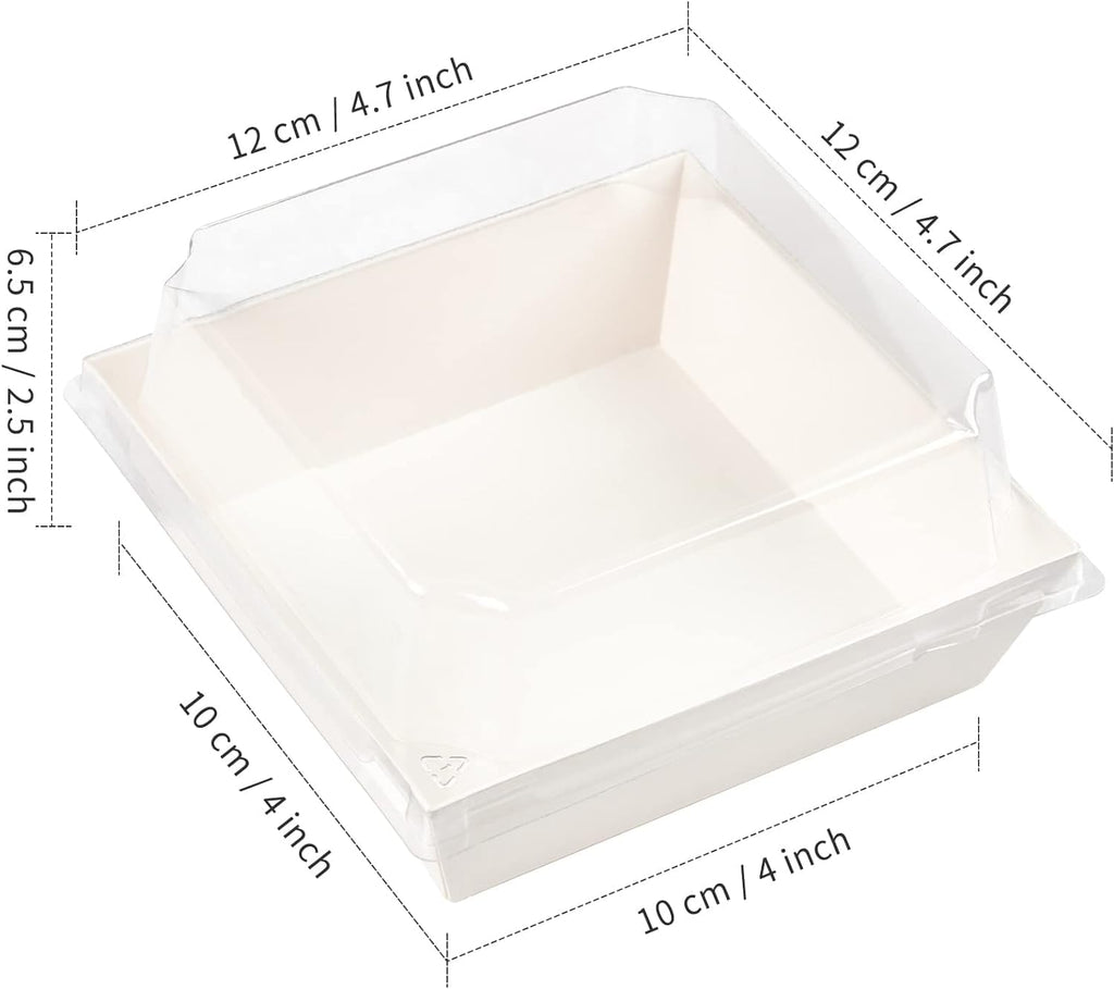 Kucoele 50 Pack Small Charcuterie Boxes with Clear Lids, 4 Inches Paper Bakery Boxes Dessert Boxes Disposable To Go Food Containers for Cookie, Cake Slice, Mini Cake, Chocolate Strawberry (White)