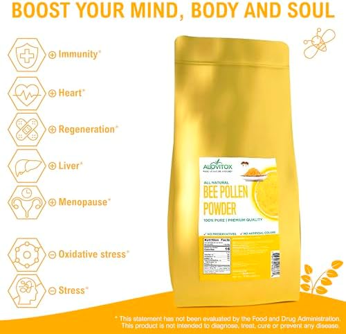 Alovitox Bee Pollen Powder 5lb | 100% Pure, Fresh Natural Raw Bee Pollen | Superfood Packed Bee Pollen with Antioxidant, Protein, Vitamins B6, B12, C, a & More | Bee Friendly & Gluten Free, Non-GMO