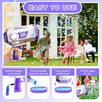 BOMOCO Bubble Gun, 125 Holes Bubble Machine Bubbles for Kids Age 3-12, Bubble Blaster Gun with Bubble Solution Summer Outdoor Bubble Toys Birthday Wedding Party Favors Bubble Maker Blower,Purple