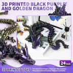 Large 3D Printed Dragon,24 Inch 3D Dragon Toys,Bigger Fidget Crystal Animals Toys, 3D Printed Articulated Animals for Home Office Car Desk Decor （Black Purple Gold）