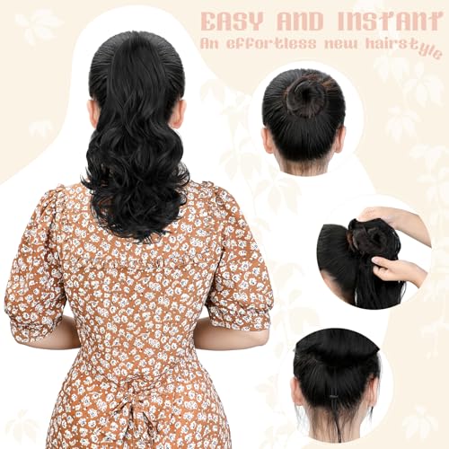FELENDY 15" Ponytail Extension Drawstring Curly Wavy Ponytail Extensions Clip in Long Pony Tails Hair Cute Synthetic Piece for Women Light Blonde Mix Bleach Blonde