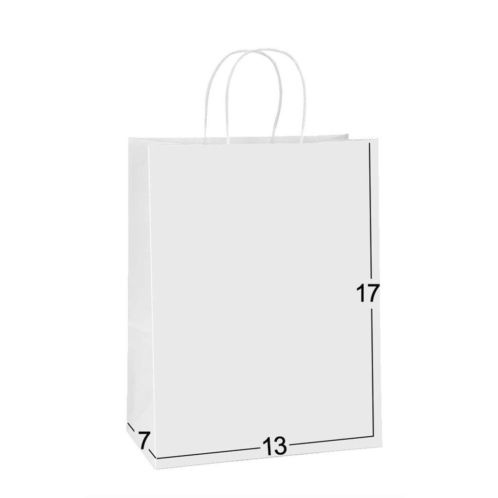 BagDream Large Paper Bags with Handles 13x7x17 Inch White 50 Pack Bulk