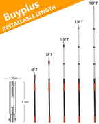 Buyplus Pool Pole - Upgraded 16 Foot Telescopic Extendable Swimming Pool Pole with 4-16FT Aluminium Heavy Duty Extension Pole for Skimmer Nets, Rakes, Brushes and Vacuum Heads, Universal 1.25", Orange