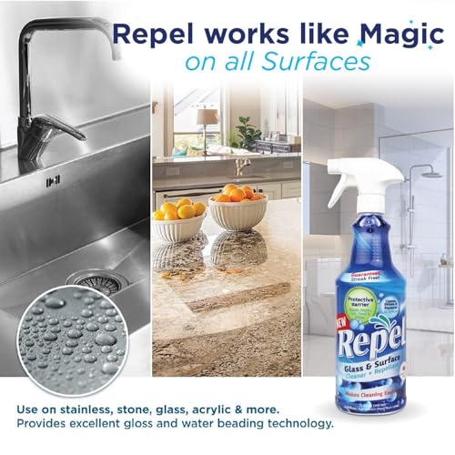 Clean-X REPEL Glass & Surface Cleaner 32 fl. oz. - Cleans & Repels water spots and dirt on glass, mirror, tile and multi surface by UNELKO (2)