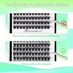 12rows-Large Tray Mixed 8-10-12-14-16mm/Mixed 14-15-16mm/Mixed14mm-16mm/Mixed 18-20mm Wide Stem Individual False Eyelashes Dramatic Black Cluster Eyelashes (Lashes Kit-12-14MM)