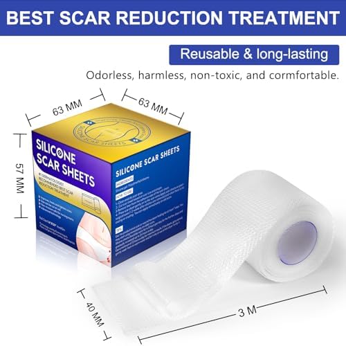 Silicone Scar Sheets (1.6” x 120”), Clear Gel Silicone Scar Tape, Invisible Medical Grade Scar Silicone Strips, Transparent Advanced Removal Scar Patches for C-Section, Keloids, Burn, Acne
