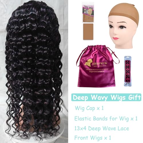 28Inch Deep Wave Lace Front Wigs Human Hair-13x4 HD Transparent Deep Wave Frontal Wigs Glueless Curly Wigs for Women 180% Density Curly Lace Front Wigs Human Hair Pre Plucked with Baby Hair