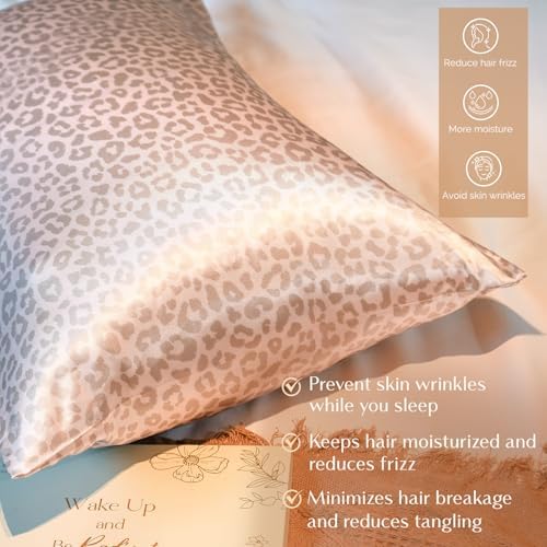 Yanibest 2 Pack Leopard Satin Pillowcase, Silk Pillow Cases for Hair and Skin with Zipper, Standard Pillow Cases for 20"x26", Exquisite Packaging for Women Men