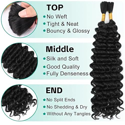 Human Braiding Hair for Boho Braids Natrual Black Deep Wave Bulk Boho Braids Human Hair for Boho Knotless Braids Curly Bohemian Boho Hair for Braiding 160g 2 Bundles No Weft (1B 24inch)