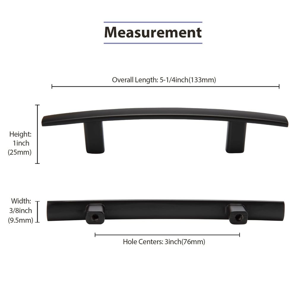 homdiy 10 Pack Solid Heavy Duty Zinc Alloy Cabinet Handles, Black Cabinet Pulls, 3 Inch Hole Center Arch Drawer Pulls Modern Hardware for Kitchen Bathroom Cupboard